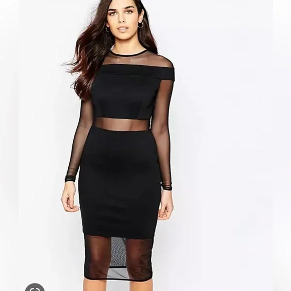 knee length dresses for ladies Long Sleeve Mesh Insert See Through Bodycon Midi Dress – Love Couture  Fashions